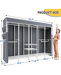 Raybee 90.6" W Clothes Rack with Cover Heavy Duty Clothing Racks for Hanging Clothes Extra Wide Portable Closet Loads 1200LBS Garment Rack
