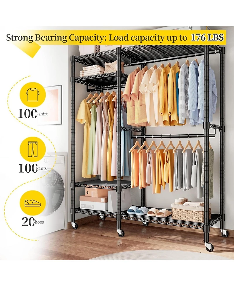 Raybee 79" H Clothes Rack Heavy Duty with Wheels, Clothing Rack for Hanging Clothes Rolling Portable Closet, 45" Wx17 Dx79 H