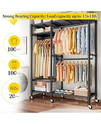 Raybee 79" H Clothes Rack Heavy Duty with Wheels, Clothing Rack for Hanging Clothes Rolling Portable Closet, 45" Wx17 Dx79 H