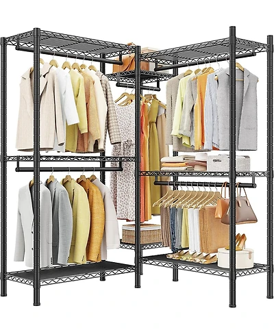 Raybee L Shaped Clothes Rack for Corner, Clothing Racks for Hanging Clothes, 900LBS Heavy Duty Clothes Rack Garment Rack 74.5" W X 18" D X 7