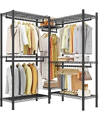 Raybee L Shaped Clothes Rack for Corner, Clothing Racks for Hanging Clothes, 900LBS Heavy Duty Clothes Rack Garment Rack 74.5" W X 18" D X 7
