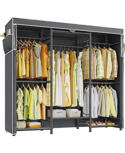 Raybee Clothes Rack with Cover,Portable Closet Heavy Duty,Metal Clothing Racks for Hanging Clothes Adjustable for Bedroom