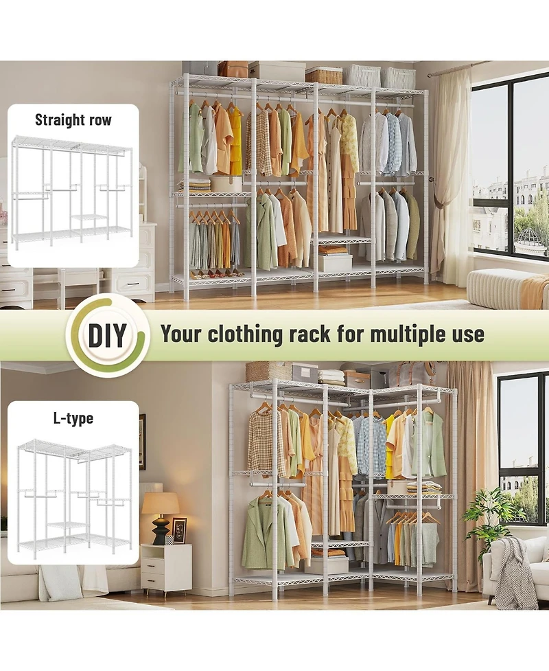 Raybee Clothing Racks for Hanging Clothes,Heavy Duty Clothes Rack with Shelves,Portable Closet Adjustable