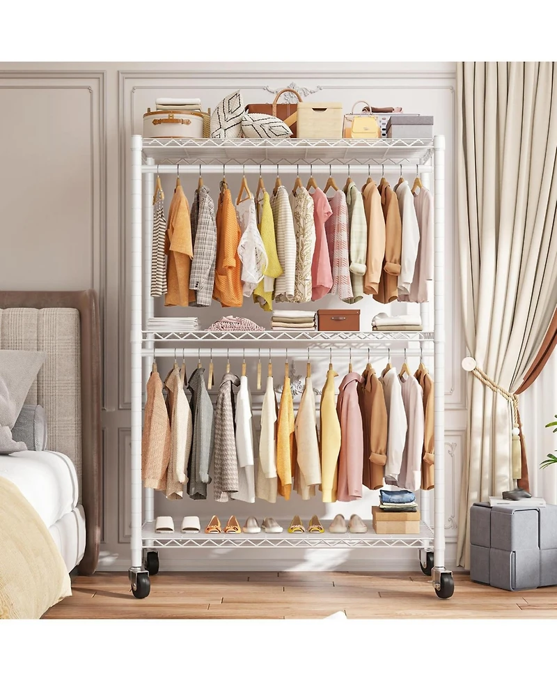 Raybee Rolling Clothes Rack, Clothing Racks for Hanging Clothes,Heavy Duty Garment Rack with Wheels and Adjustable Feet,Metal Portable Closet