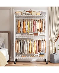 Raybee Rolling Clothes Rack, Clothing Racks for Hanging Clothes,Heavy Duty Garment Rack with Wheels and Adjustable Feet,Metal Portable Closet