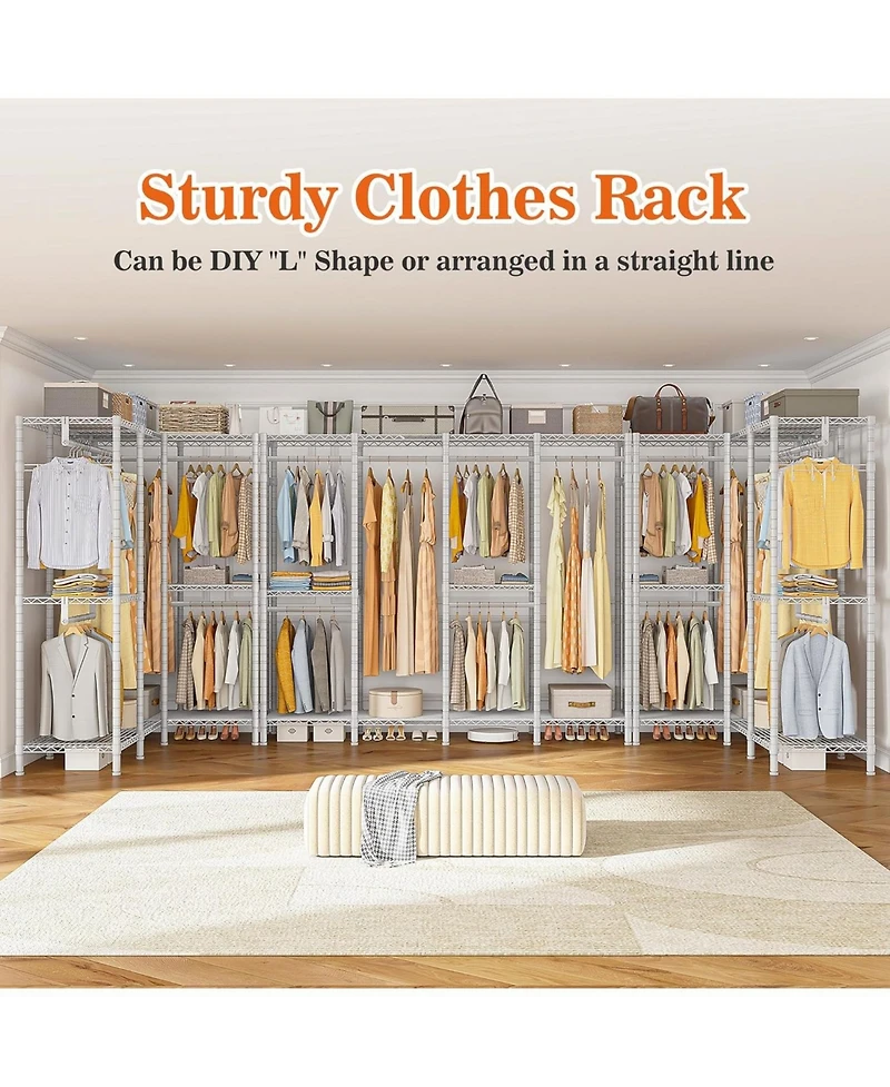 Raybee Clothes Rack Heavy Duty Clothing Racks for Hanging Clothes Loads 1100LBS, Garment Rack Freestanding for Bedroom