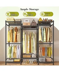 Raybee Portable Closet,Clothes Rack with Hang Rods & 6 Shelves,Clothing Racks for Hanging Clothes,Metal Garment Rack for Bedroom,Large Capacity
