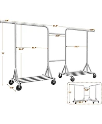 Raybee Heavy-Duty Clothes Rack, 117" W Rolling Rack with Wheels, 600 Lbs Load Capacity, Holds 240+ Clothes, Portable, Adjustable, Garment Rack
