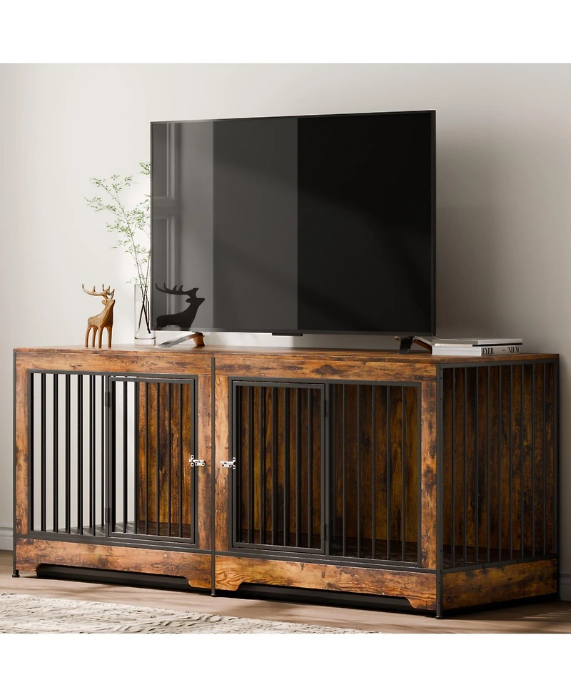 Cozito 75" Extra-Large Double Dog Crate Furniture with Divider, Brown