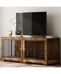 Cozito 75" Extra-Large Double Dog Crate Furniture with Divider, Brown