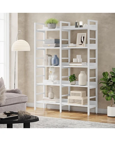 Tribesigns 5-Tier Industrial Bookshelf, 71”H x 47”W Etagere Bookcase, Freestanding Double Wide Book Shelf for Storage and Display