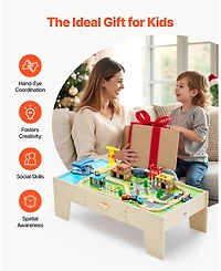 Sugift 62-Piece Train Table with Storage Drawer & Multi-Activity Top