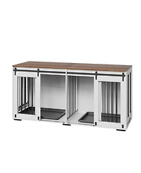 Cozito 72" Double Dog Crate Furniture with Sliding Doors, White