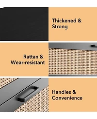 gaomon 4-Drawer Modern Rattan Dresser, Tall Chest with Power Outlets, Metal Handles, Wood Organizer for Bedroom, Living Room, Hallway