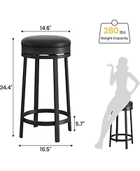gaomon 24" Swivel Bar Stools Set of 2 with Footrest, Modern Counter Height Barstools with Pu Leather Upholstered and Metal Frame, Black