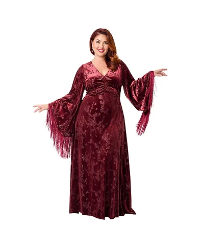 Smak Parlour Plus Fringed Long Bell Sleeved Ruched Maxi Dress