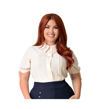 Unique Vintage Plus 1950s Tie Cuff Blouse