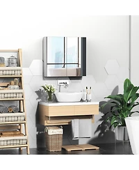 kleankin 2 Door Floating Restroom Bathroom Vanity Mirror W/3-Tier Storage Shelves 24"x22"