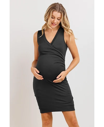 Hello Miz Maternity Sleeveless V Neck Wrap Fitted Nursing Dress