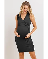 Hello Miz Maternity Sleeveless V Neck Wrap Fitted Nursing Dress
