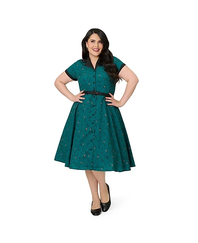 Unique Vintage Plus 1950s Cotton Alexis Short Sleeve Swing Dress