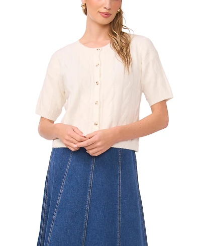 1.state Women's Cable Knit Crewneck Cardigan Sweater