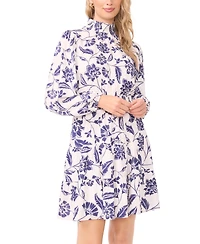 1.state Women's Smocked Mock Neck Long-Sleeve Mini Dress