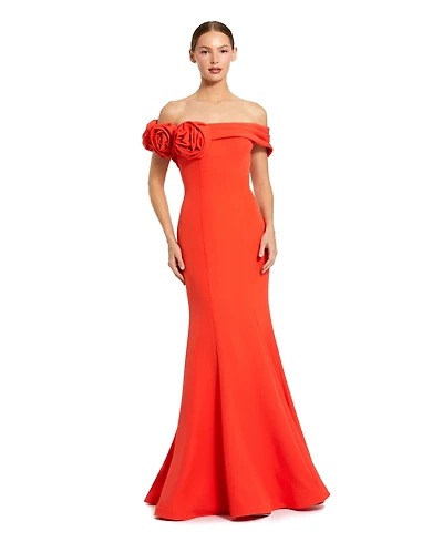 Mac Duggal Women's 3D Floral Crepe Off The Shoulder Gown