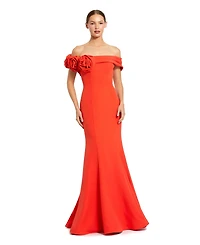 Mac Duggal Women's 3D Floral Crepe Off The Shoulder Gown