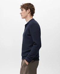 Mango Men's Cotton-Blend Ribbed Polo Sweater