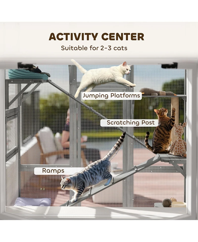 PawHut Outdoor Catio Cat Enclosure w/ 6 Jumping Platforms, Scratching Post