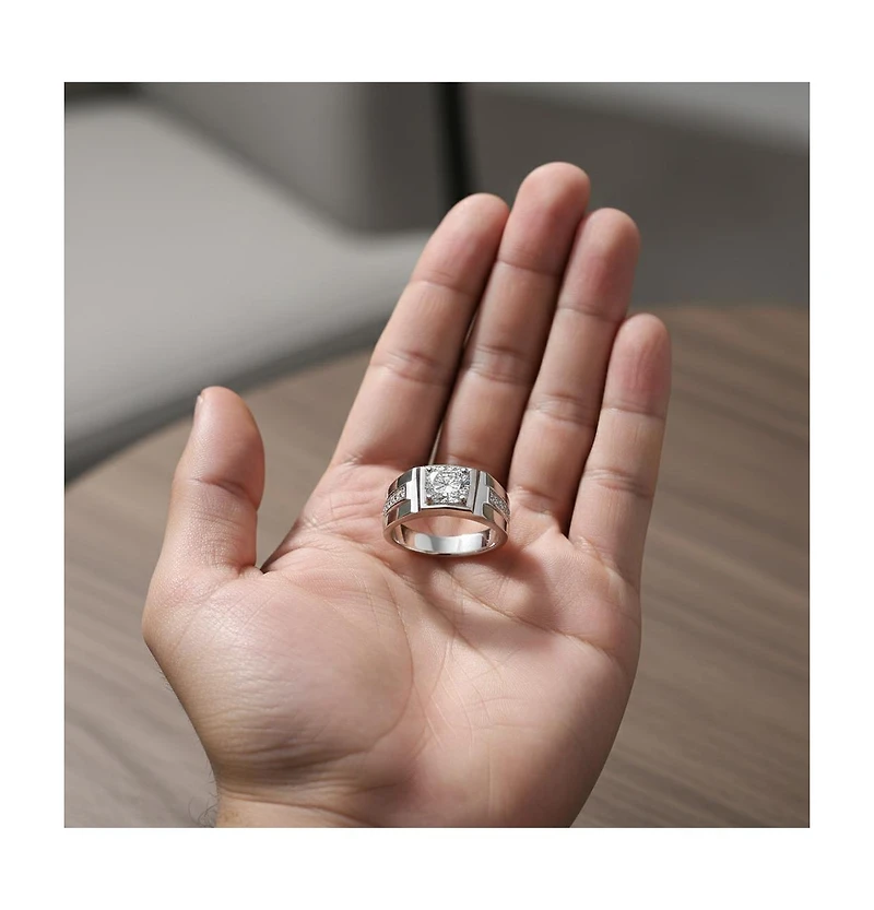 Rachel Glauber Men's Clear Cubic Zirconia with Side Cz Accents Geometric Adjustable Band Ring