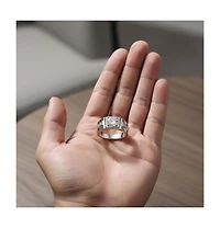 Rachel Glauber Men's Clear Cubic Zirconia with Side Cz Accents Geometric Adjustable Band Ring