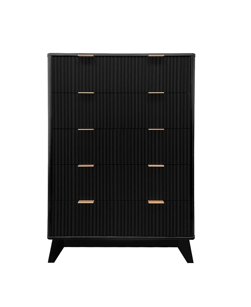 gaomon 5-Drawer Fluted Wood Dresser with Curved Profile, Modern Storage Organizer for Bedroom, Living Room, Hallway, Entryway