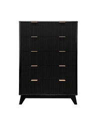 gaomon 5-Drawer Fluted Wood Dresser with Curved Profile, Modern Storage Organizer for Bedroom, Living Room, Hallway, Entryway