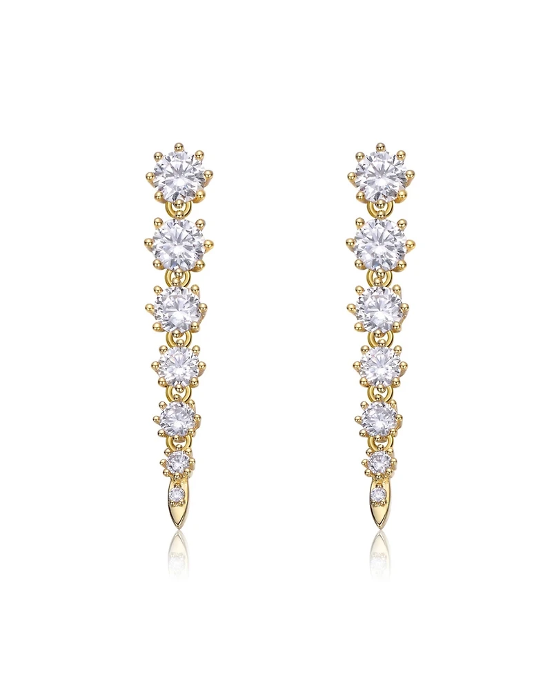 Sterling Silver Cubic Zirconia Linear Fringe Icicle Earrings White Gold Plated or 14k