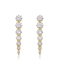 Sterling Silver Cubic Zirconia Linear Fringe Icicle Earrings White Gold Plated or 14k