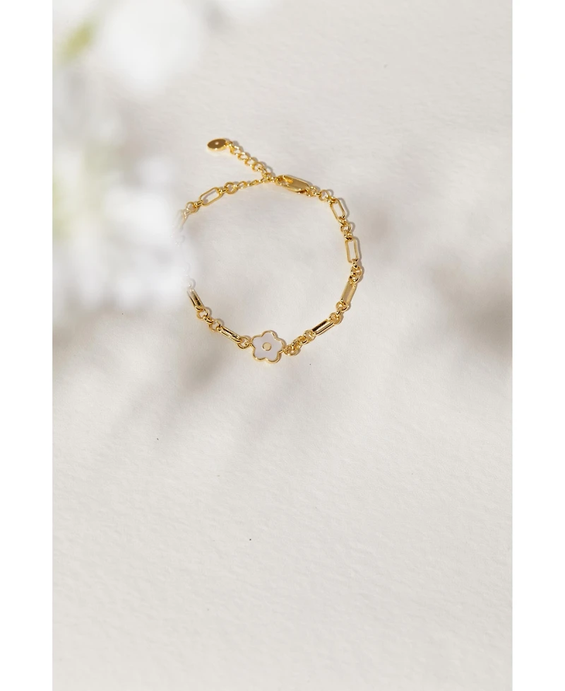 Mother Of Pearl Daisy Charm Chain Bracelet