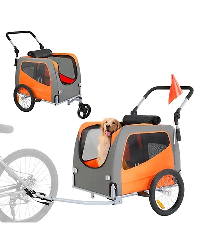 Cozito 2-in-1 Foldable Pet Bike Trailer & Stroller, Holds up to 66 lbs., Orange & Gray