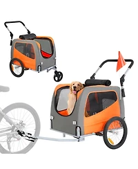 Cozito 2-in-1 Foldable Pet Bike Trailer & Stroller, Holds up to 66 lbs., Orange & Gray