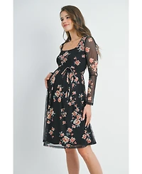 Hello Miz Maternity Floral Square Neck Long Sleeve Dress