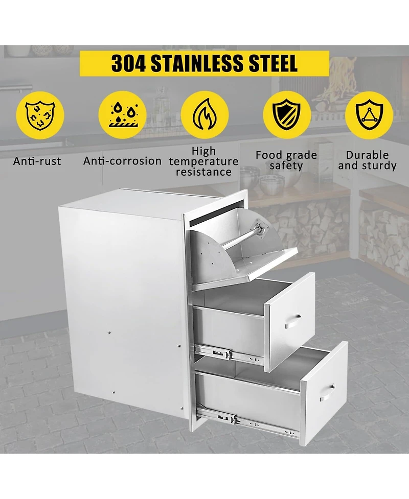 gaomon 17W x 21D x 30H Inch Outdoor Kitchen Drawers, Paper Towel Holder, Triple Stainless Steel Bbq Drawers, Grill Station