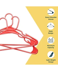 Lifemaster Heavy-duty red plastic hangers with non-slip shoulder grooves space-saving design .Pack of 100 for organizing clothes and coats