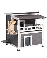 Cozito Insulated 2-Story Wooden Outdoor Cat House with Balcony, 33