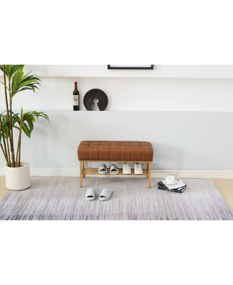 Streamdale Upholstered Shoe Bench with Shelf and Metal Legs, 300 Lb Capacity