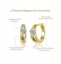 Genevive Women's 14K Gold Plated Cubic Zirconia Heart Hoop Earrings