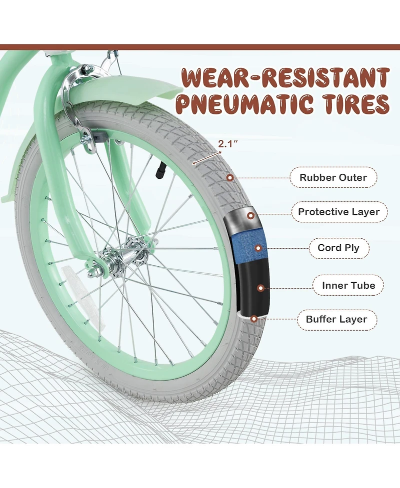 Sugift 18 Inch Kids Bike with Adjustable Seat and Bell for Kids 3-8 Years Olds