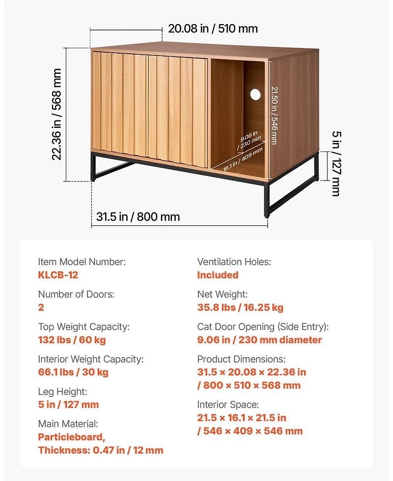 Cozito 31.5" Wooden Litter Box Enclosure with Scratch Pad & Storage