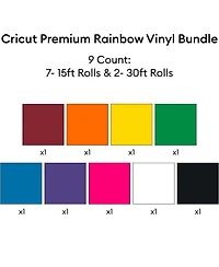 Cricut Premium Vinyl Rolls Bundle - Rainbow 15 Foot Adhesive Vinyl Rolls, 9 Count