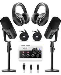 Movo Podcast Equipment Bundle for iPhone & Android with Audio Interface, 2 Dynamic Mics, 2 Headphones, and Table Stands